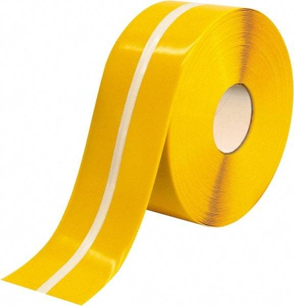 PRO-SAFE - Yellow Striped PVC Tape - 4" Wide x 100' Long x 50 mil Thick, General Traffic - Americas Industrial Supply