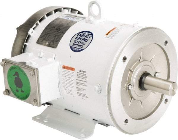 Leeson - 3 Max hp, 1,800 Max RPM, Premium Efficient Electric AC DC Motor - 230/460 V Input, Three Phase, 182TC Frame, C-Face with Base Mount, TEFC Enclosure - Americas Industrial Supply