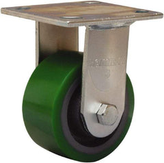 Hamilton - 4" Diam x 2" Wide x 5-5/8" OAH Top Plate Mount Rigid Caster - Polyurethane Mold onto Cast Iron Center, 750 Lb Capacity, Sealed Precision Ball Bearing, 4 x 4-1/2" Plate - Americas Industrial Supply