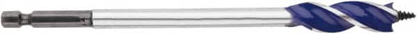 Irwin - 1/2", 1/4" Hex Shank, Bright Finish, High Speed Steel, Spade Blade Drill Bit - 2 Spurs, 6" Overall Length, 4-1/4" Shank Length, No Wire Fishing Hole - Americas Industrial Supply