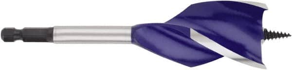 Irwin - 1.5", 1/4" Hex Shank, Bright Finish, High Speed Steel, Spade Blade Drill Bit - 2 Spurs, 6" Overall Length, 4-1/4" Shank Length, No Wire Fishing Hole - Americas Industrial Supply