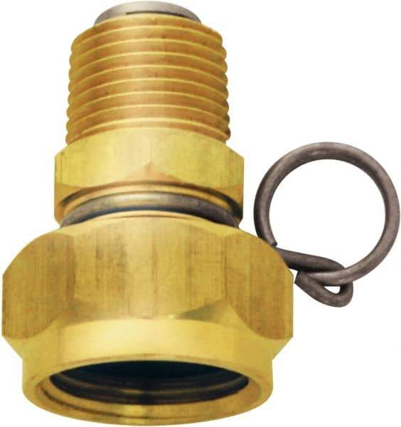 SANI-LAV - 1 Piece, 1/2 NPT & 3/4 GHT MNPT x FGHT, Brass Reusable Hose Male Swivel Fitting - 3/8" Hose ID x 1-1/4" Hose OD - Americas Industrial Supply