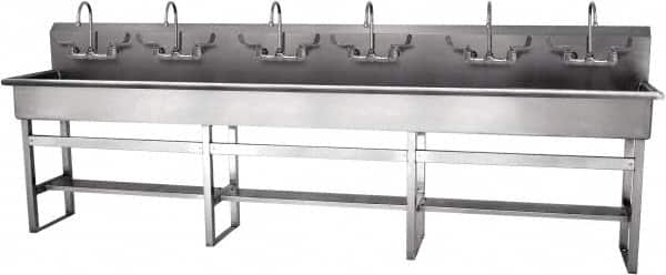 SANI-LAV - 117" Long x 16-1/2" Wide Inside, 1 Compartment, Grade 304 Stainless Steel Hand Sink-Pedestal Mount - 16 Gauge, 120" Long x 20" Wide x 45" High Outside, 8" Deep - Americas Industrial Supply