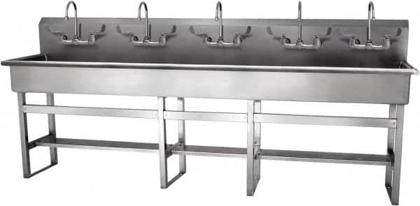 SANI-LAV - 97" Long x 16-1/2" Wide Inside, 1 Compartment, Grade 304 Stainless Steel Hand Sink-Pedestal Mount - 16 Gauge, 100" Long x 20" Wide x 45" High Outside, 8" Deep - Americas Industrial Supply