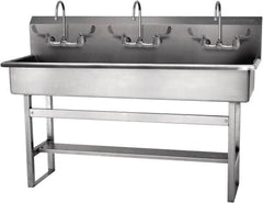 SANI-LAV - 57" Long x 16-1/2" Wide Inside, 1 Compartment, Grade 304 Stainless Steel Hand Sink-Pedestal Mount - 16 Gauge, 60" Long x 20" Wide x 45" High Outside, 8" Deep - Americas Industrial Supply