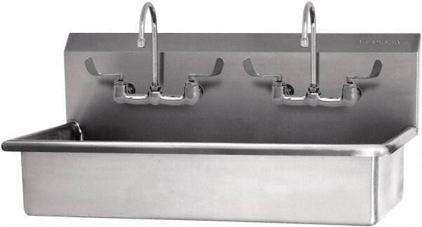 SANI-LAV - 37" Long x 16-1/2" Wide Inside, 1 Compartment, Grade 304 Stainless Steel Hand Sink-Wall Mount - 16 Gauge, 40" Long x 20" Wide x 18" High Outside, 8" Deep - Americas Industrial Supply