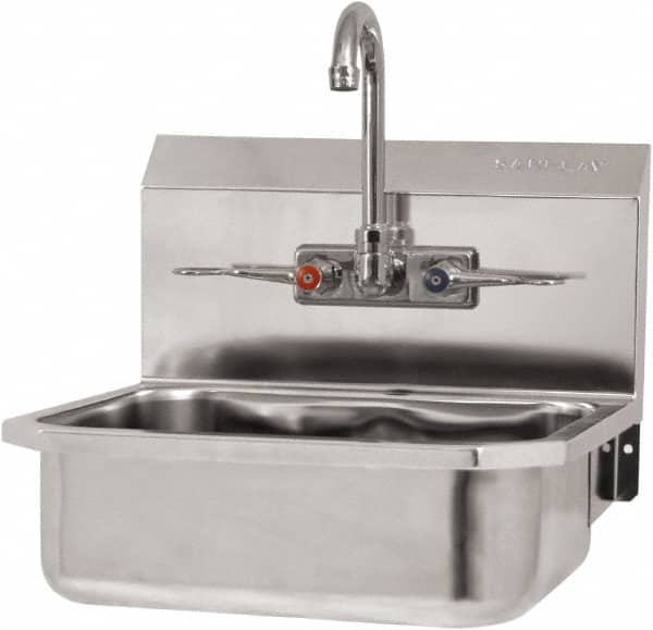 SANI-LAV - 14" Long x 11" Wide Inside, 1 Compartment, Grade 304 Stainless Steel Hand Sink-Wall Mount - 18 Gauge, 16" Long x 15-1/4" Wide x 22-3/4" High Outside, 5" Deep - Americas Industrial Supply