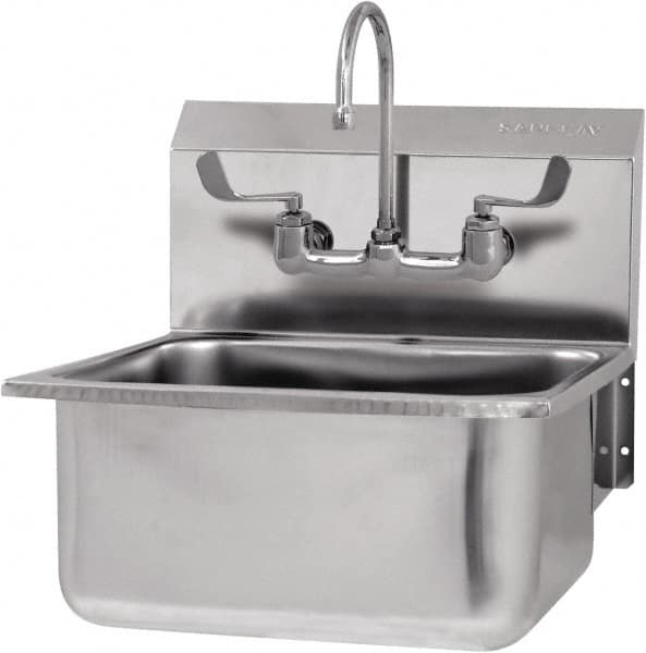 SANI-LAV - 19" Long x 16" Wide Inside, 1 Compartment, Grade 304 Stainless Steel Hand Sink-Wall Mount - 18 Gauge, 21" Long x 20" Wide x 24" High Outside, 10" Deep - Americas Industrial Supply