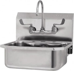 SANI-LAV - 17" Long x 14" Wide Inside, 1 Compartment, Grade 304 Stainless Steel Hand Sink-Wall Mount - 18 Gauge, 19" Long x 18" Wide x 21" High Outside, 7" Deep - Americas Industrial Supply