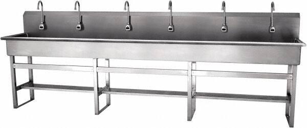 SANI-LAV - 117" Long x 16-1/2" Wide Inside, 1 Compartment, Grade 304 Stainless Steel Hands Free Hand Sink - 16 Gauge, 120" Long x 20" Wide x 45" High Outside, 8" Deep - Americas Industrial Supply