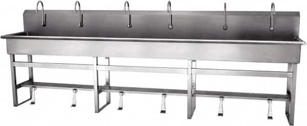 SANI-LAV - 117" Long x 16-1/2" Wide Inside, 1 Compartment, Grade 304 Stainless Steel Hands Free Hand Sink - 16 Gauge, 120" Long x 20" Wide x 45" High Outside, 8" Deep - Americas Industrial Supply