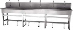 SANI-LAV - 117" Long x 16-1/2" Wide Inside, 1 Compartment, Grade 304 Stainless Steel Hands Free Hand Sink - 16 Gauge, 120" Long x 20" Wide x 45" High Outside, 8" Deep - Americas Industrial Supply