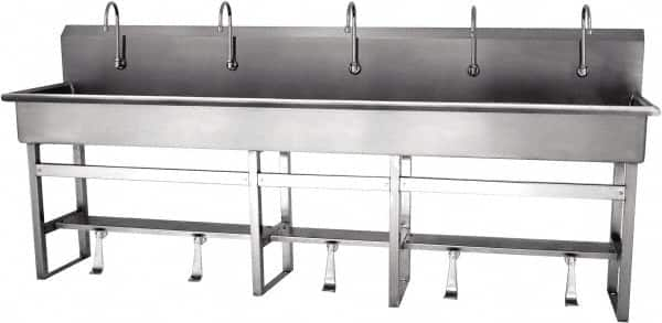 SANI-LAV - 97" Long x 16-1/2" Wide Inside, 1 Compartment, Grade 304 Stainless Steel Hands Free Hand Sink - 16 Gauge, 100" Long x 20" Wide x 45" High Outside, 8" Deep - Americas Industrial Supply