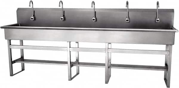 SANI-LAV - 97" Long x 16-1/2" Wide Inside, 1 Compartment, Grade 304 Stainless Steel Hands Free Hand Sink - 16 Gauge, 100" Long x 20" Wide x 45" High Outside, 8" Deep - Americas Industrial Supply