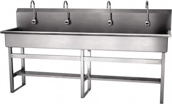 SANI-LAV - 77" Long x 16-1/2" Wide Inside, 1 Compartment, Grade 304 Stainless Steel Hands Free Hand Sink - 16 Gauge, 80" Long x 20" Wide x 45" High Outside, 8" Deep - Americas Industrial Supply