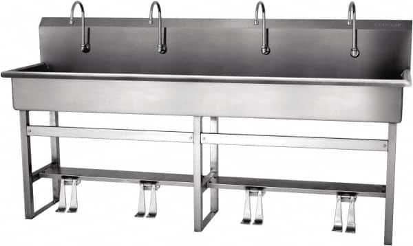 SANI-LAV - 77" Long x 16-1/2" Wide Inside, 1 Compartment, Grade 304 Stainless Steel Hands Free Hand Sink - 16 Gauge, 80" Long x 20" Wide x 45" High Outside, 8" Deep - Americas Industrial Supply