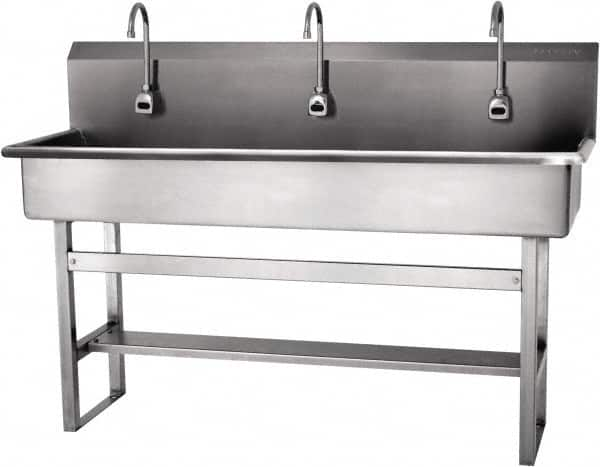 SANI-LAV - 57" Long x 16-1/2" Wide Inside, 1 Compartment, Grade 304 Stainless Steel Hands Free Hand Sink - 16 Gauge, 60" Long x 20" Wide x 45" High Outside, 8" Deep - Americas Industrial Supply