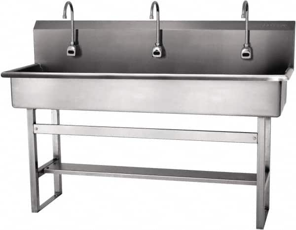 SANI-LAV - 57" Long x 16-1/2" Wide Inside, 1 Compartment, Grade 304 Stainless Steel Hands Free Hand Sink - 16 Gauge, 60" Long x 20" Wide x 45" High Outside, 8" Deep - Americas Industrial Supply