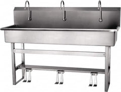 SANI-LAV - 57" Long x 16-1/2" Wide Inside, 1 Compartment, Grade 304 Stainless Steel Hands Free Hand Sink - 16 Gauge, 60" Long x 20" Wide x 45" High Outside, 8" Deep - Americas Industrial Supply