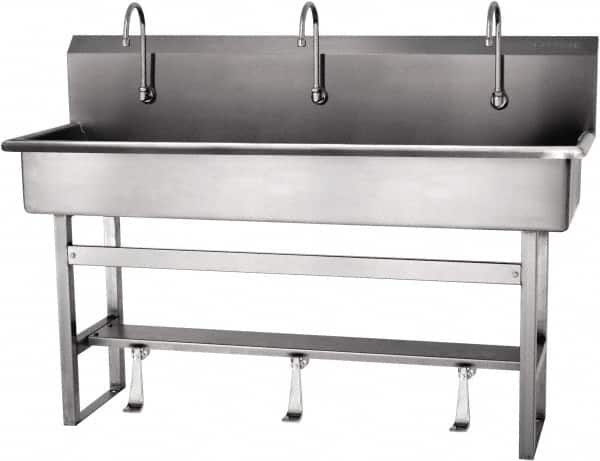 SANI-LAV - 57" Long x 16-1/2" Wide Inside, 1 Compartment, Grade 304 Stainless Steel Hands Free Hand Sink - 16 Gauge, 60" Long x 20" Wide x 45" High Outside, 8" Deep - Americas Industrial Supply