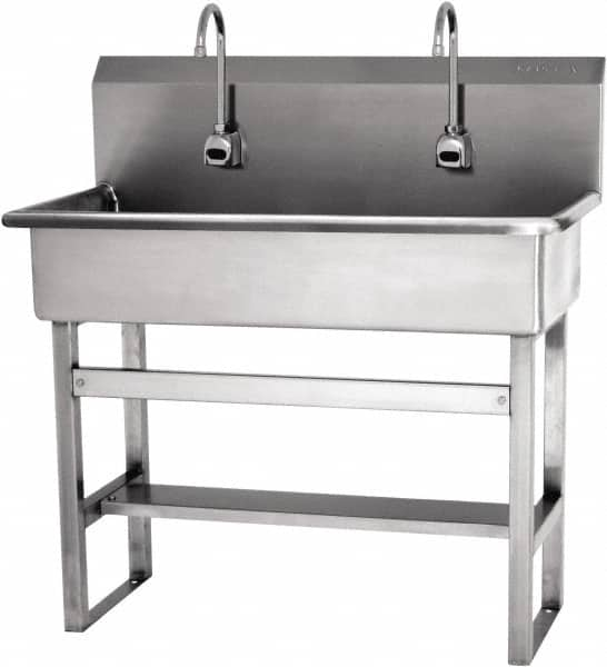 SANI-LAV - 57" Long x 16-1/2" Wide Inside, 1 Compartment, Grade 304 Stainless Steel Hands Free Hand Sink - 16 Gauge, 40" Long x 20" Wide x 45" High Outside, 8" Deep - Americas Industrial Supply