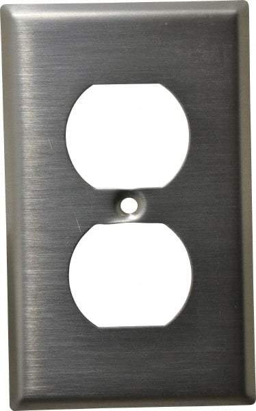 Leviton - 1 Gang, 4-1/2 Inch Long x 2-3/4 Inch Wide, Standard Outlet Wall Plate - Duplex Outlet, Metallic, Stainless Steel - Americas Industrial Supply