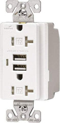 Cooper Wiring Devices - 2 USB Port, 2 Receptacle, 125 VAC, 5 VDC USB Receptacle - 5-15R NEMA Configuration, 20 Amp, Light Almond, 2.1 Amp Charging Power, Automatic Grounding, Screw Mount - Americas Industrial Supply