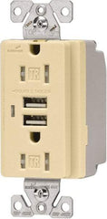 Cooper Wiring Devices - 2 USB Port, 2 Receptacle, 125 VAC, 5 VDC USB Receptacle - 5-15R NEMA Configuration, 15 Amp, Ivory, 2.1 Amp Charging Power, Automatic Grounding, Screw Mount - Americas Industrial Supply