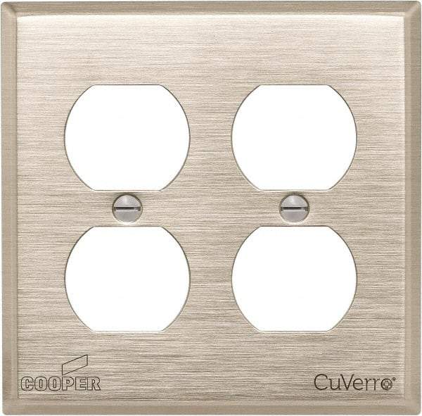 Cooper Wiring Devices - 2 Gang, 4-1/2 Inch Long, Standard Outlet Wall Plate - Duplex Outlet, White Bronze, Antimicrobial Copper - Americas Industrial Supply