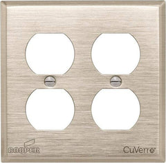 Cooper Wiring Devices - 2 Gang, 4-1/2 Inch Long, Standard Outlet Wall Plate - Duplex Outlet, White Bronze, Antimicrobial Copper - Americas Industrial Supply