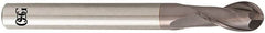 OSG - 12mm Diam, 22mm LOC, 2 Flute Solid Carbide Ball End Mill - TiAlN Finish, Single End, 110mm OAL, 12mm Shank Diam, Spiral Flute - Americas Industrial Supply