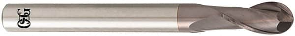 OSG - 15mm Diam, 30mm LOC, 2 Flute Solid Carbide Ball End Mill - TiAlN Finish, Single End, 110mm OAL, 12mm Shank Diam, Spiral Flute - Americas Industrial Supply