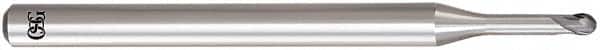 OSG - 0.8mm Diam, 0.6mm LOC, 2 Flute Solid Carbide Ball End Mill - WXL Finish, Single End, 45mm OAL, 4mm Shank Diam, Spiral Flute - Americas Industrial Supply