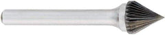 OSG - 1" Cut Diam, 1/4" Shank Diam, Cone Head Fluted Cut Burr - Carbide, Point End, 2" OAL - Americas Industrial Supply