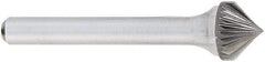OSG - 1/2" Cut Diam, 1/4" Shank Diam, Cone Head Fluted Cut Burr - Carbide, Point End, 2" OAL - Americas Industrial Supply