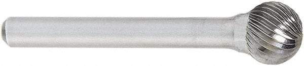 OSG - 1" Cut Diam, 1/4" Shank Diam, Ball Head Fluted Cut Burr - Carbide, 1" LOC, 2" OAL - Americas Industrial Supply