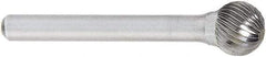 OSG - 1" Cut Diam, 1/4" Shank Diam, Ball Head Fluted Cut Burr - Carbide, 1" LOC, 2" OAL - Americas Industrial Supply