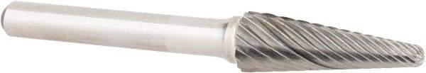OSG - 3/8" Cut Diam, 1/4" Shank Diam, Cone Head Fluted Cut Burr - Carbide, Radius End, 1-1/16" LOC, 2" OAL - Americas Industrial Supply