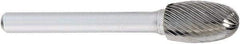 OSG - 3/4" Cut Diam, 1/4" Shank Diam, Oval Head Fluted Cut Burr - Carbide, Radius End, 1" LOC, 2" OAL - Americas Industrial Supply