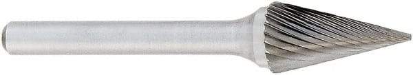 OSG - 5/8" Cut Diam, 1/4" Shank Diam, Cone Head Fluted Cut Burr - Carbide, Point End, 1" LOC, 2" OAL - Americas Industrial Supply