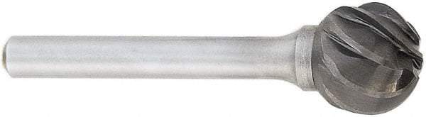 OSG - 5/8" Cut Diam, 1/4" Shank Diam, Ball Head Fluted Cut Burr - Carbide, 5/8" LOC, 2" OAL - Americas Industrial Supply