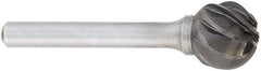 OSG - 5/8" Cut Diam, 1/4" Shank Diam, Ball Head Fluted Cut Burr - Carbide, 5/8" LOC, 2" OAL - Americas Industrial Supply