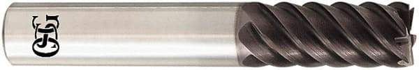 OSG - 9/16", 1-1/8" LOC, 9/16" Shank Diam, 3-1/2" OAL, 6 Flute, Solid Carbide Square End Mill - Single End, TiAlN Finish, Spiral Flute, 50° Helix, Centercutting, Right Hand Cut, Right Hand Flute, Series HP450 - Americas Industrial Supply