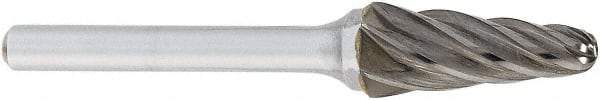 OSG - 5/8" Cut Diam, 1/4" Shank Diam, Taper Head Fluted Cut Burr - Carbide, Radius End, 1-5/16" LOC, 2" OAL - Americas Industrial Supply