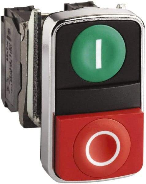 Schneider Electric - 22mm Mount Hole, Flush, Pushbutton Switch Only - Rectangle, Green and Red Pushbutton, Nonilluminated, Momentary (MO), On-Off, Shock and Vibration Resistant - Americas Industrial Supply