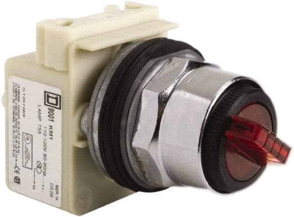 Square D - 30mm Mount Hole, 2 Position, Selector Switch Only - Red, Maintained (MA), Illuminated - Americas Industrial Supply