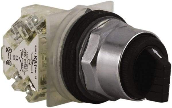 Square D - 30mm Mount Hole, 3 Position, Knob Operated, Selector Switch Only - Black, Maintained (MA), Nonilluminated - Americas Industrial Supply