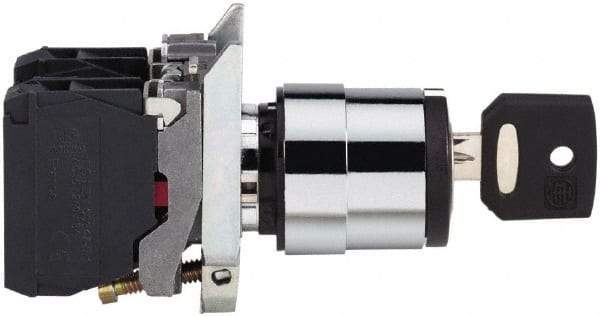 Square D - 0.87 Inch Mount Hole, 3 Position, Key Operated, Selector Switch Only - Black, Maintained (MA), Nonilluminated, 2NO, Shock and Vibration Resistant - Americas Industrial Supply
