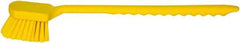 PRO-SOURCE - 1-3/4" Bristle Length, Plastic Utility Scrub Brush - 4-1/2" Long x 3-3/4" Wide Head, 20" OAL, Long Handle, Yellow, Foam Block - Americas Industrial Supply
