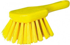 PRO-SOURCE - 1-3/4" Bristle Length, Plastic Utility Scrub Brush - 4-1/2" Long x 3-3/4" Wide Head, 8-1/2" OAL, Short Handle, Yellow, Foam Block - Americas Industrial Supply